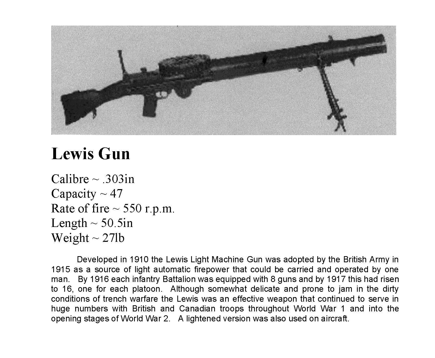 Image of a Lewis Gun and details about it.